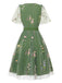 Green 1950s Floral Puff Sleeve Mesh Embroidered Dress - vintage dress, retro fashion, rockabilly