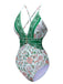 Green 1950s Floral Spaghetti Strap Swimsuit: 1950s Riviera elegance, reimagined for her