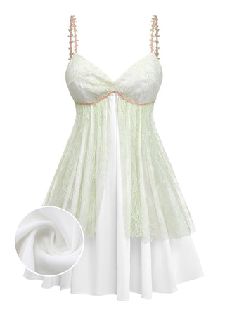 Green 1950s Lace Rose Strap Double Layer Nightdress - vintage dress, retro fashion, elegant style for vintage lovers