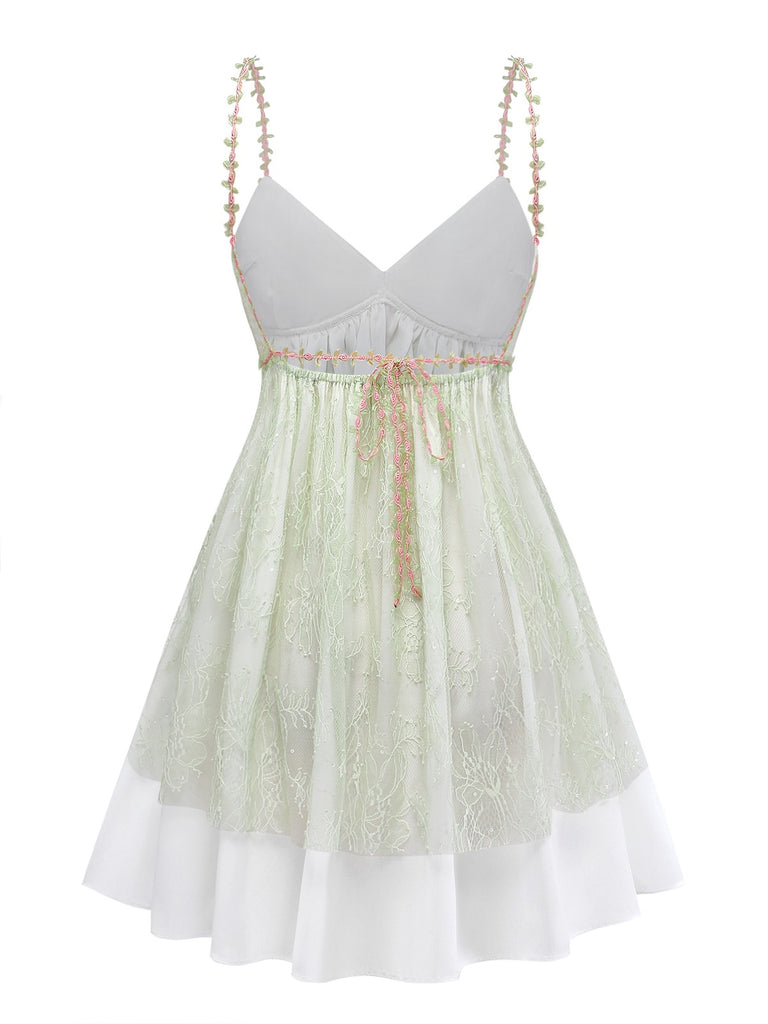 Green 1950s Lace Rose Strap Double Layer Nightdress - vintage dress, retro fashion, elegant style for vintage lovers