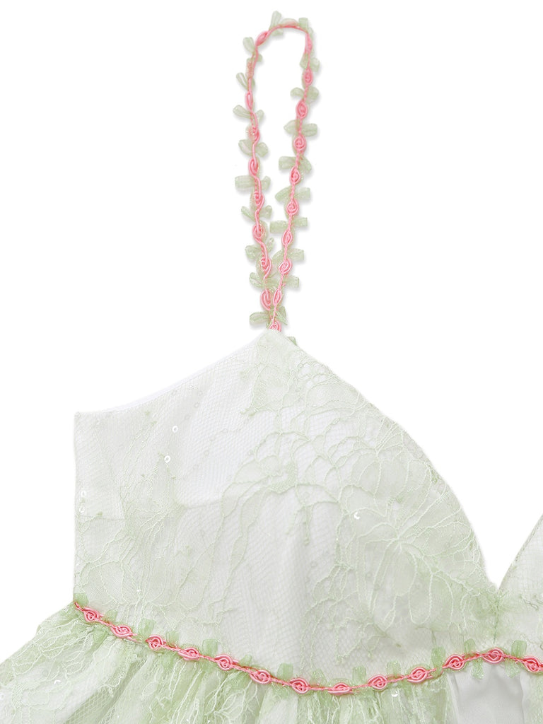Green 1950s Lace Rose Strap Double Layer Nightdress: beautiful vintage dress, retro fashion, elegant style with timeless appeal