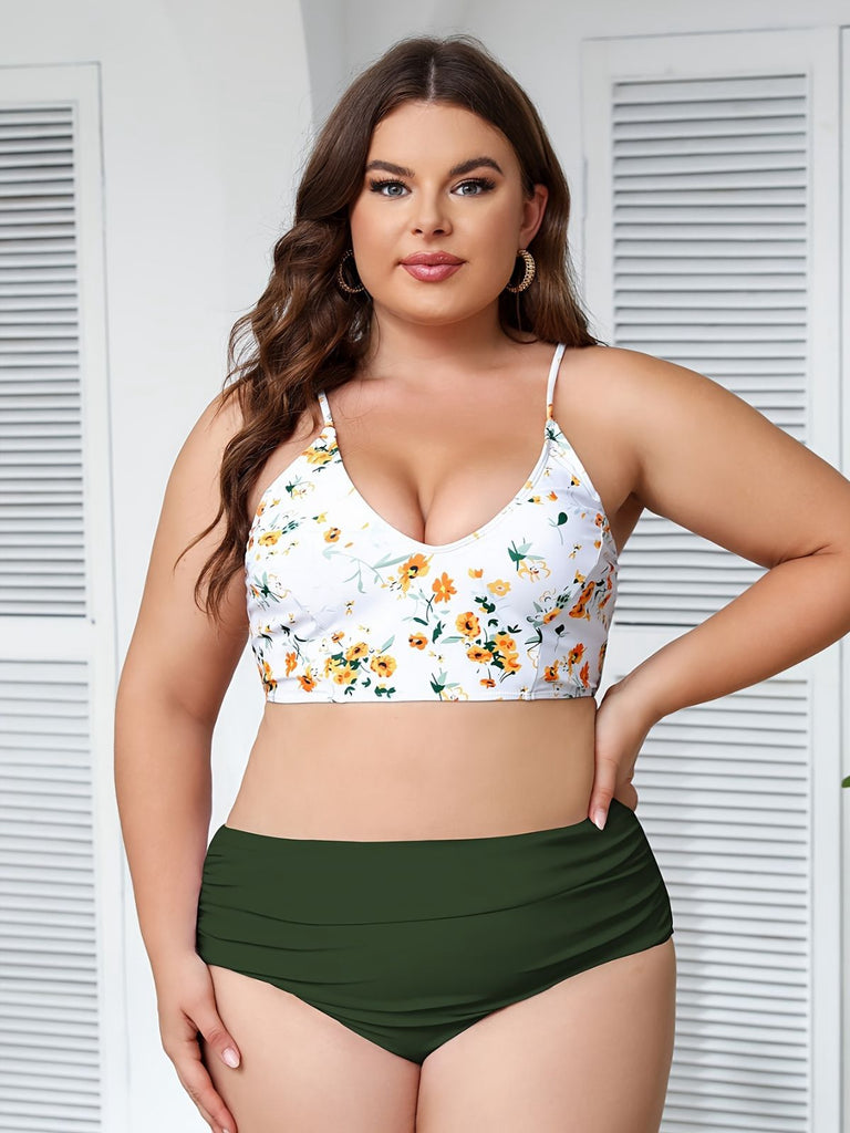 Green 1950s Lace-Up Floral Bikini Set - vintage fashion, retro style