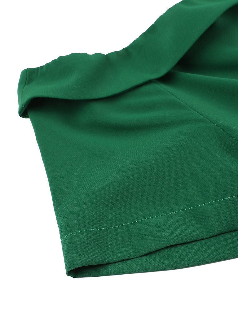 Green 1950s Off-Shoulder Christmas Patchwork Dress — a 1950s silhouette that turns sidewalks into runways