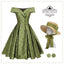 She slips into this Green 1950s Off-Shoulder Vintage Dress and suddenly it's a 1950s daydream