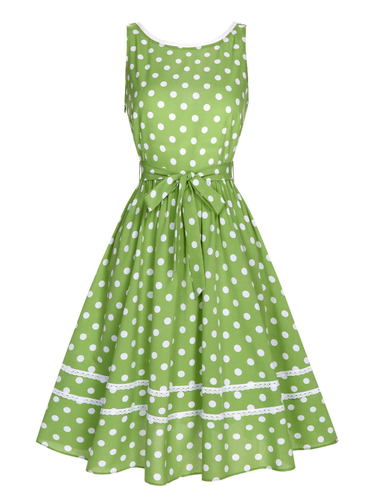Green 1950s Polka Dot Lace Binding Dress, vintage dress, retro fashion, rockabilly, pin-up fashion - perfect for women who love vintage and retro fashion