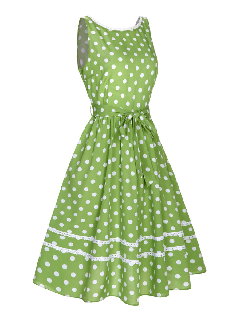 Green 1950s Polka Dot Lace Binding Dress, vintage dress, retro fashion, rockabilly, pin-up fashion - perfect for women who love vintage and retro fashion
