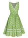 Green 1950s Polka Dot Lace Binding Dress, vintage dress, retro fashion, rockabilly, pin-up fashion - perfect for women who love vintage and retro fashion