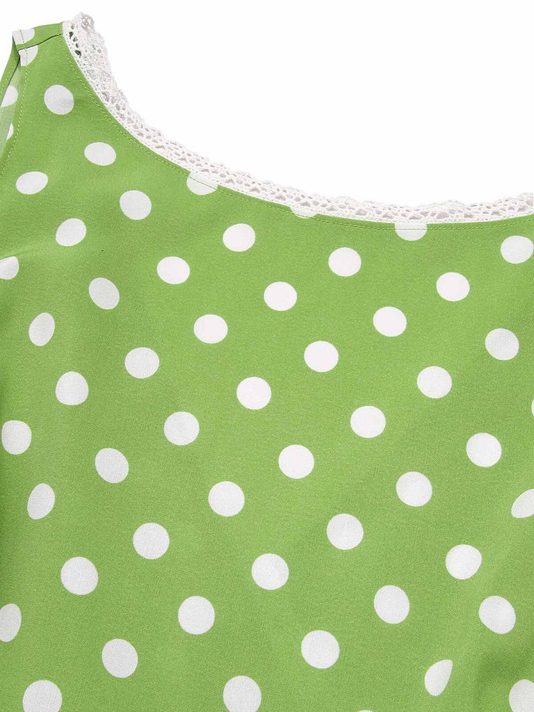 Green 1950s Polka Dot Lace Binding Dress, vintage dress, retro fashion, rockabilly, pin-up fashion - perfect for women who love vintage and retro fashion