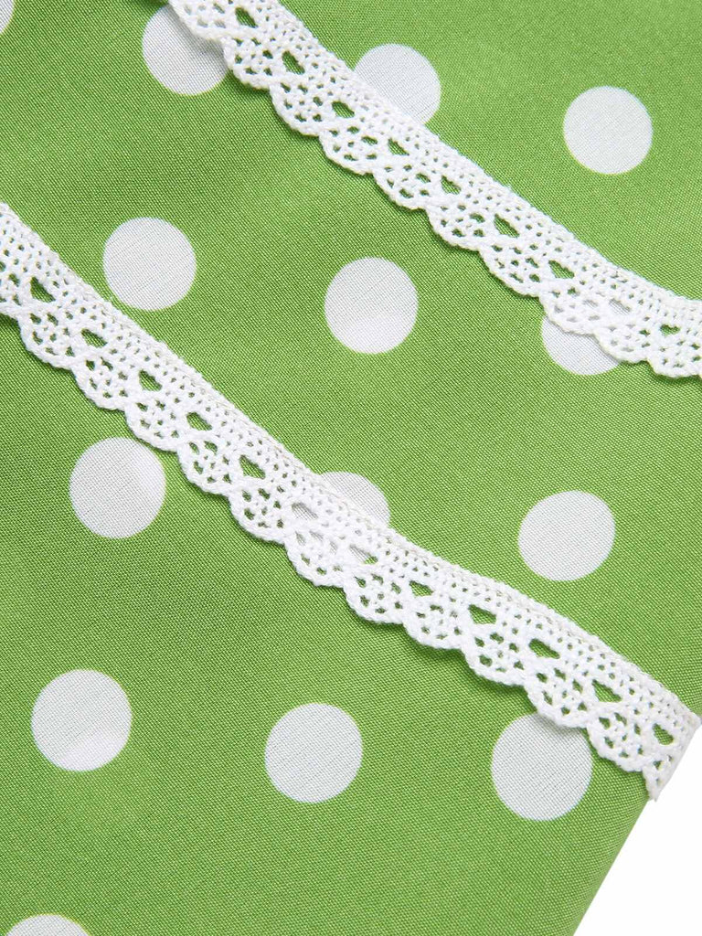 Green 1950s Polka Dot Lace Binding Dress, vintage dress, retro fashion, rockabilly, pin-up fashion - perfect for women who love vintage and retro fashion