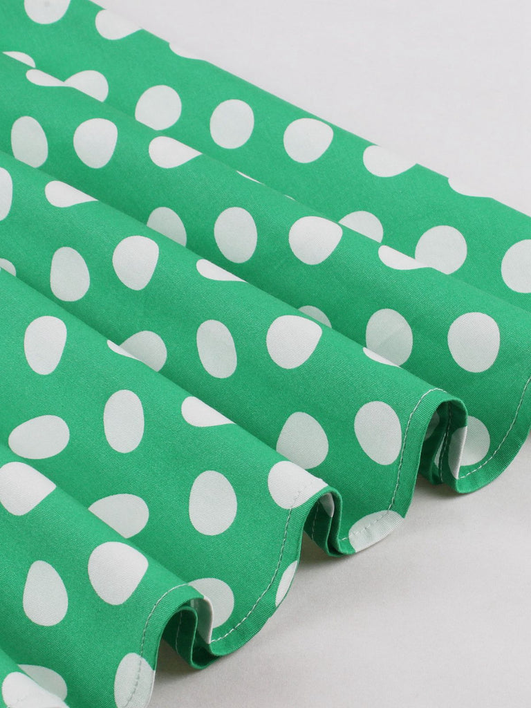 Green 1950s Polka Dot Spaghetti Strap Dress - vintage dress, retro fashion, rockabilly