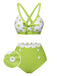 Green 1950s Polka Dot V-Neck Swimsuit, vintage swimsuit, pin-up swimwear - perfect for women who love vintage and retro fashion