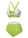 Green 1950s Polka Dot V-Neck Swimsuit, vintage swimsuit, pin-up swimwear - perfect for women who love vintage and retro fashion