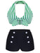 Green 1950s Retro Halter Stripes Bikini Set - vintage fashion, retro style