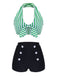 Green 1950s Retro Halter Stripes Bikini Set - vintage fashion, retro style