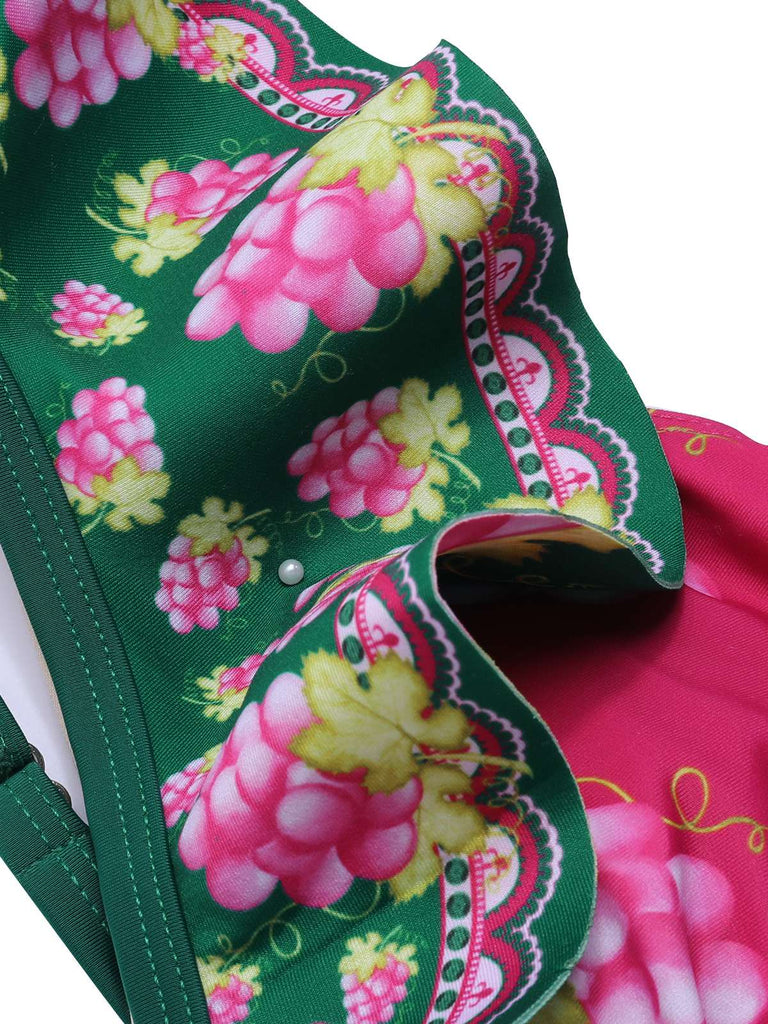 Green 1950s Retro-Flowers V-Neck Swimsuit, vintage swimsuit, pin-up swimwear - perfect for women who love vintage and retro fashion