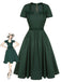 Green 1950s Solid Bow Square Collar Dress, vintage dress, retro fashion, rockabilly, pin-up fashion - perfect for women who love vintage and retro fashion