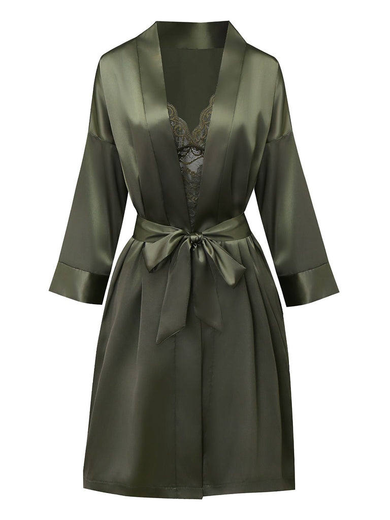 Green 1950s Solid Lace & Satin Pajama Set - vintage fashion, retro style