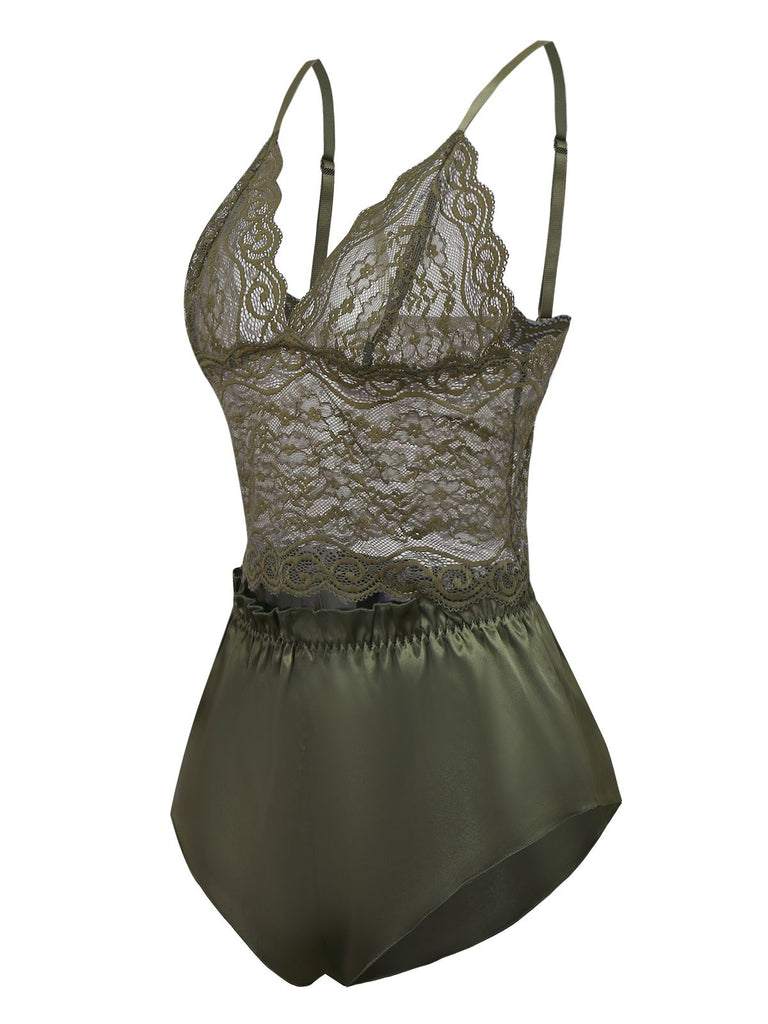 Green 1950s Solid Lace & Satin Pajama Set - vintage fashion, retro style