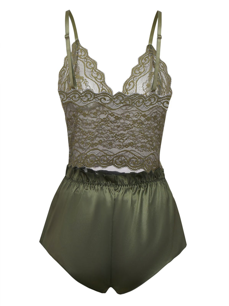 Green 1950s Solid Lace & Satin Pajama Set - vintage fashion, retro style