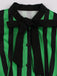 Green 1950s Tie Neck Button Black Stripes Dress — the kind of 1950s dress that makes strangers smile