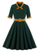 She slips into this Green 1950s Tie Neck Contrast Patchwork Dress and suddenly it's a 1950s daydream