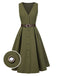 Green 1950s V-Neck Pockets Belted Vest Dress, vintage dress, retro fashion, rockabilly, pin-up fashion - perfect for women who love vintage and retro fashion