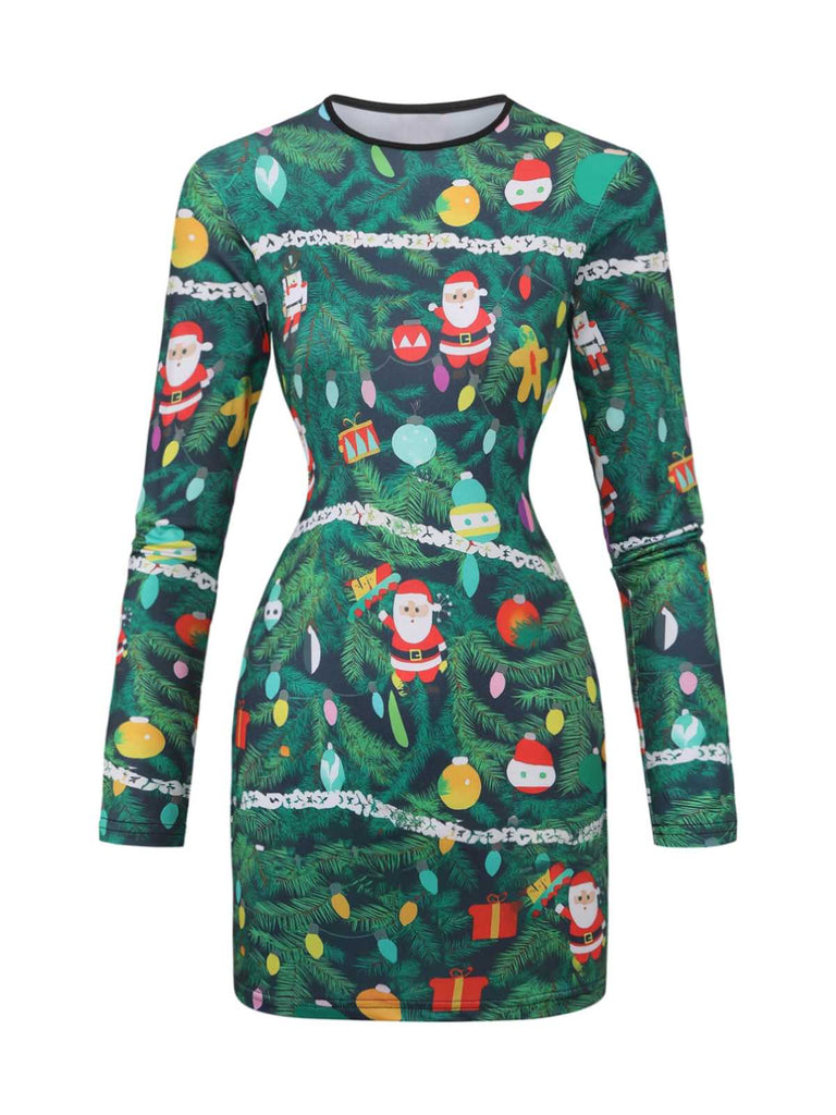 Green 1960s Christmas Pattern Bodycon Dress - vintage dress, retro fashion