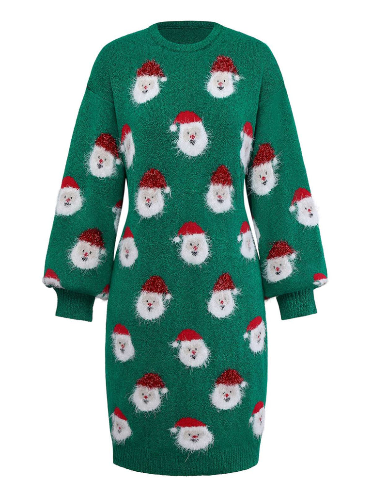 Green 1960s Christmas Santa Claus Sweater Dress - vintage dress, retro fashion