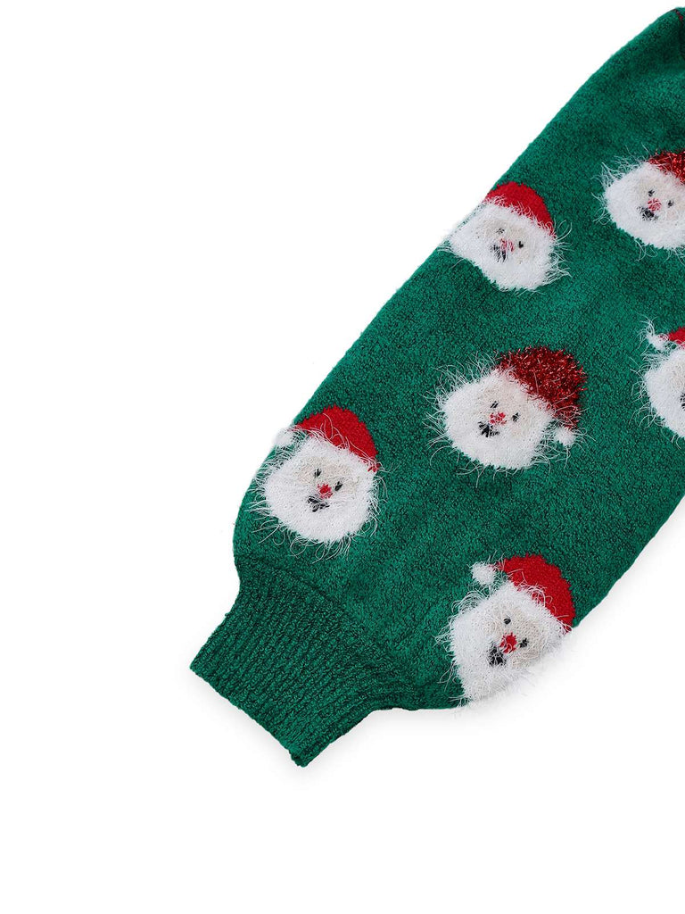 Green 1960s Christmas Santa Claus Sweater Dress - vintage dress, retro fashion