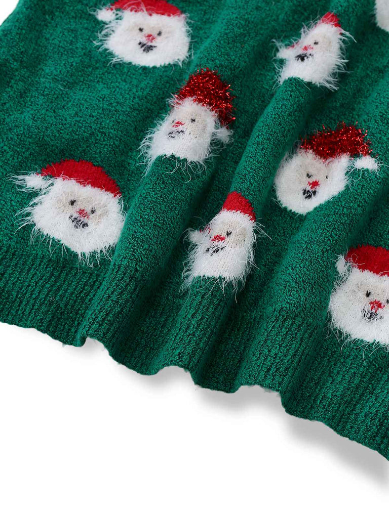 Green 1960s Christmas Santa Claus Sweater Dress - vintage dress, retro fashion