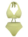 She's wearing Green 1960s Halter High-Waist Swimsuit and the whole beach remembers the 1960s