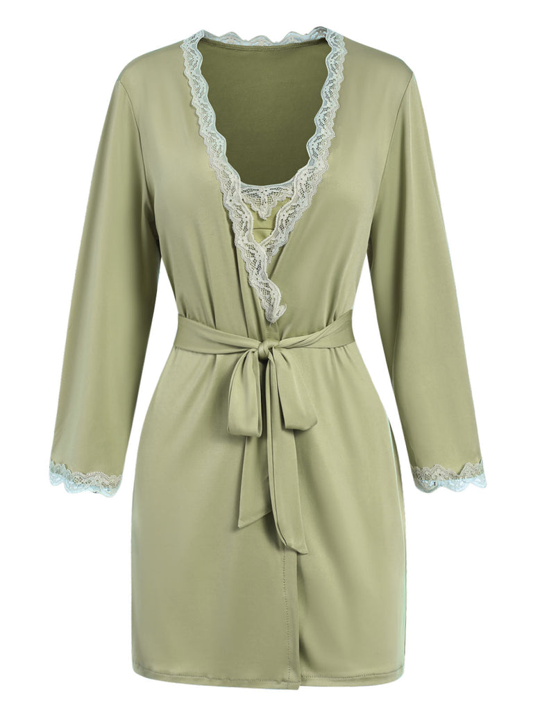 Green 1960s Lace Slit Nightgown & Robe, vintage fashion, retro style - perfect for women who love vintage and retro fashion