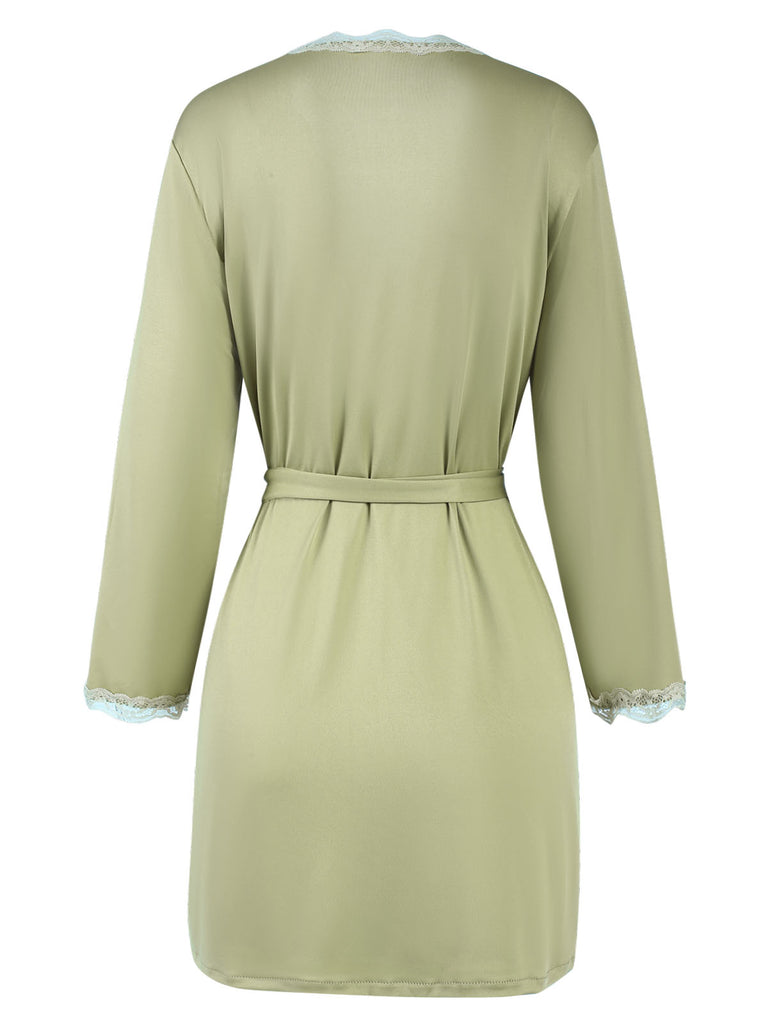 Green 1960s Lace Slit Nightgown & Robe, vintage fashion, retro style - perfect for women who love vintage and retro fashion