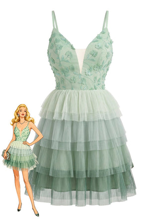 Green 1960s Layered Tulle Cake Dress - vintage dress, retro fashion, elegant red