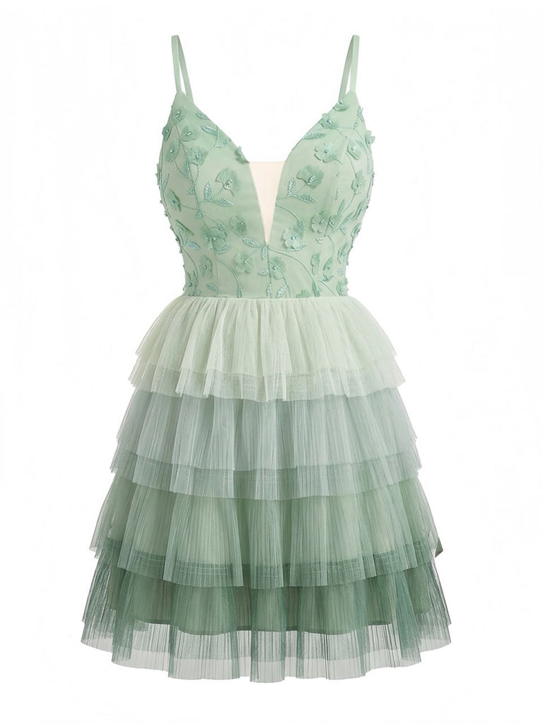 Green 1960s Layered Tulle Cake Dress - vintage dress, retro fashion, elegant red