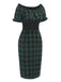 This Green 1960s Off Shoulder Bow Tartan Pencil Dress wraps her in 1960s elegance, one twirl at a time