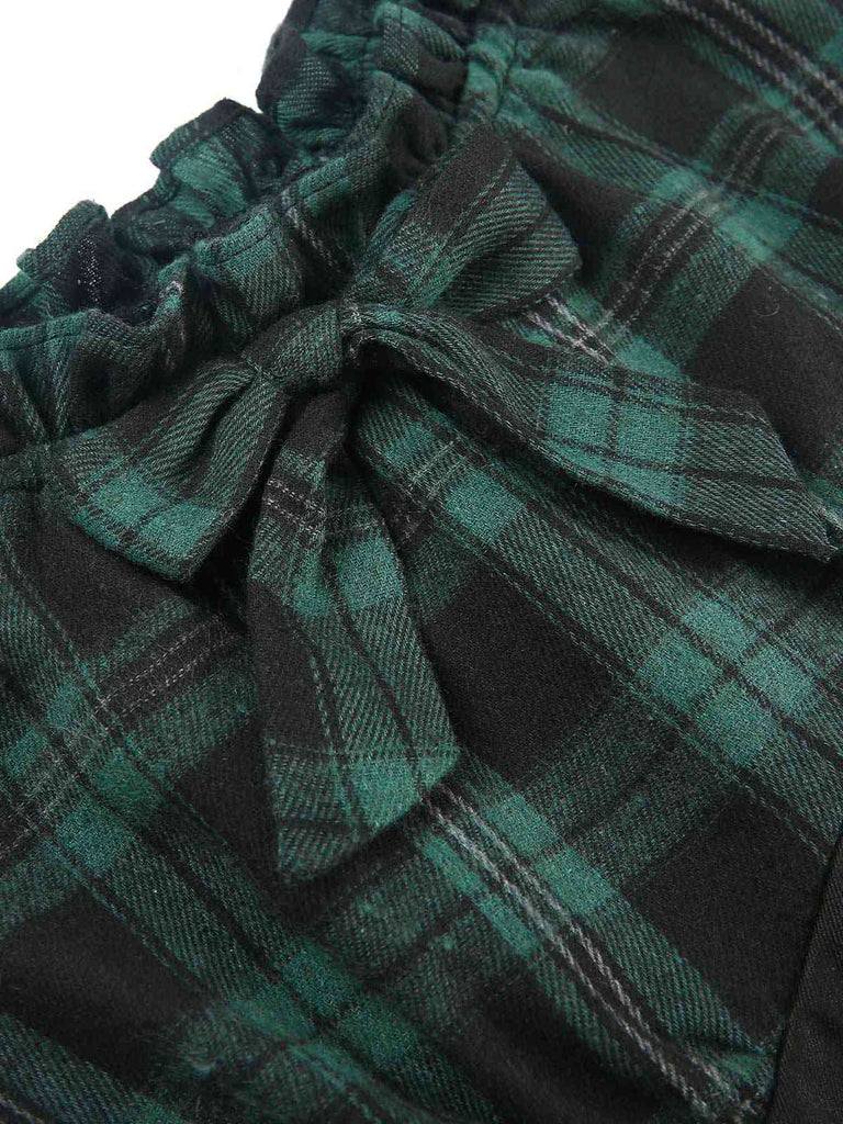 Green 1960s Off Shoulder Bow Tartan Pencil Dress — a 1960s silhouette that turns sidewalks into runways