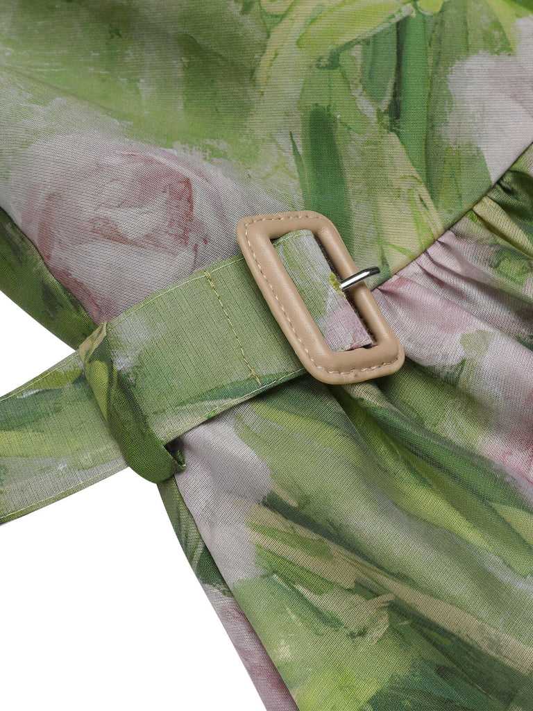 Green 1960s Oil-Painting Rose Dress, vintage dress, retro fashion - perfect for women who love vintage and retro fashion