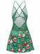 Green 1960s Slip Christmas Print Bow Nightgown - vintage nightgown, retro sleepwear