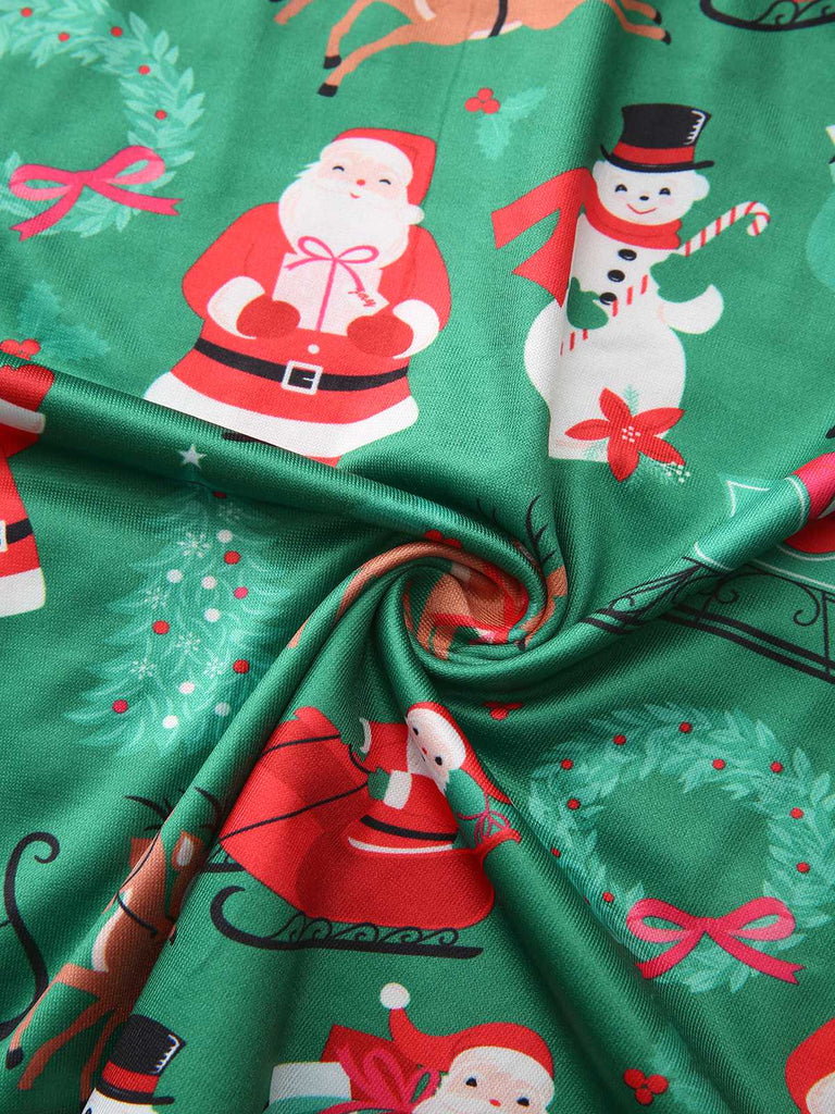 Green 1960s Slip Christmas Print Bow Nightgown - vintage nightgown, retro sleepwear
