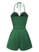 Green 1960s Smocked Sweetheart Neck Halter Romper, vintage romper, retro jumpsuit - perfect for women who love vintage and retro fashion