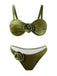 Green 1960s Solid Velvet 3D Rose Bikini Set - vintage fashion, retro style