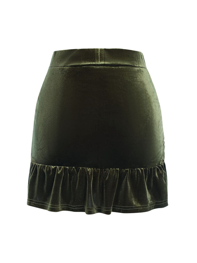 Green 1960s Solid Wrinkles Velvet Skirt, vintage skirt, retro style - perfect for women who love vintage and retro fashion