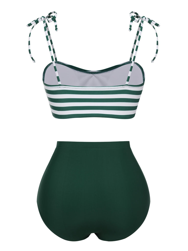 Green 1960s Stripe Shoulder Straps Swimsuit, vintage swimsuit, pin-up swimwear - perfect for women who love vintage and retro fashion