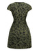 Green 1960s V-Neck Floral Flocked A-line Dress - vintage dress, retro fashion