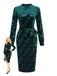 Green 1960s Velvet Plant Pattern Pencil Dress - vintage dress, retro fashion