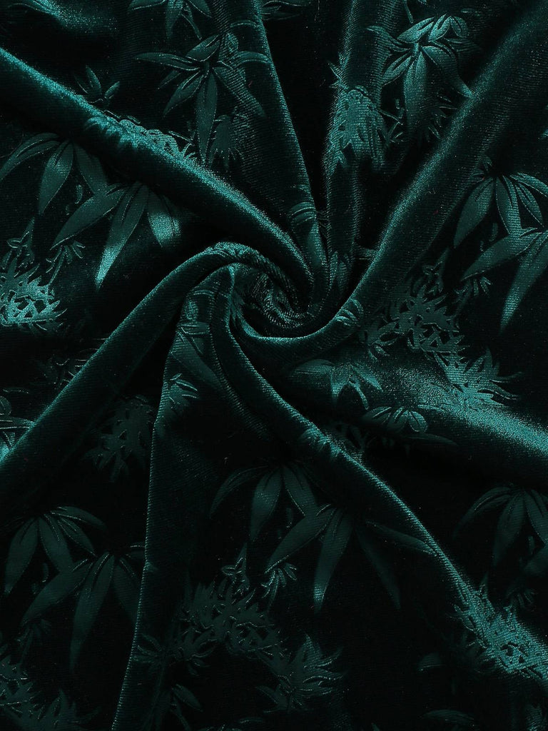 Green 1960s Velvet Plant Pattern Pencil Dress - vintage dress, retro fashion