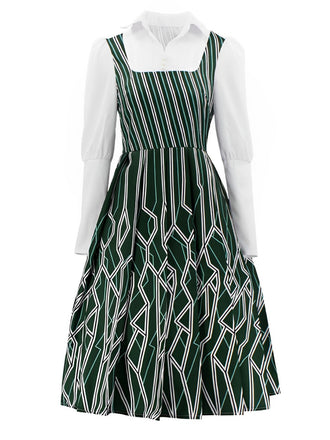 She slips into this Green 1960s Wicked Irregular Stripes Patchwork Dress and suddenly it's a 1960s daydream