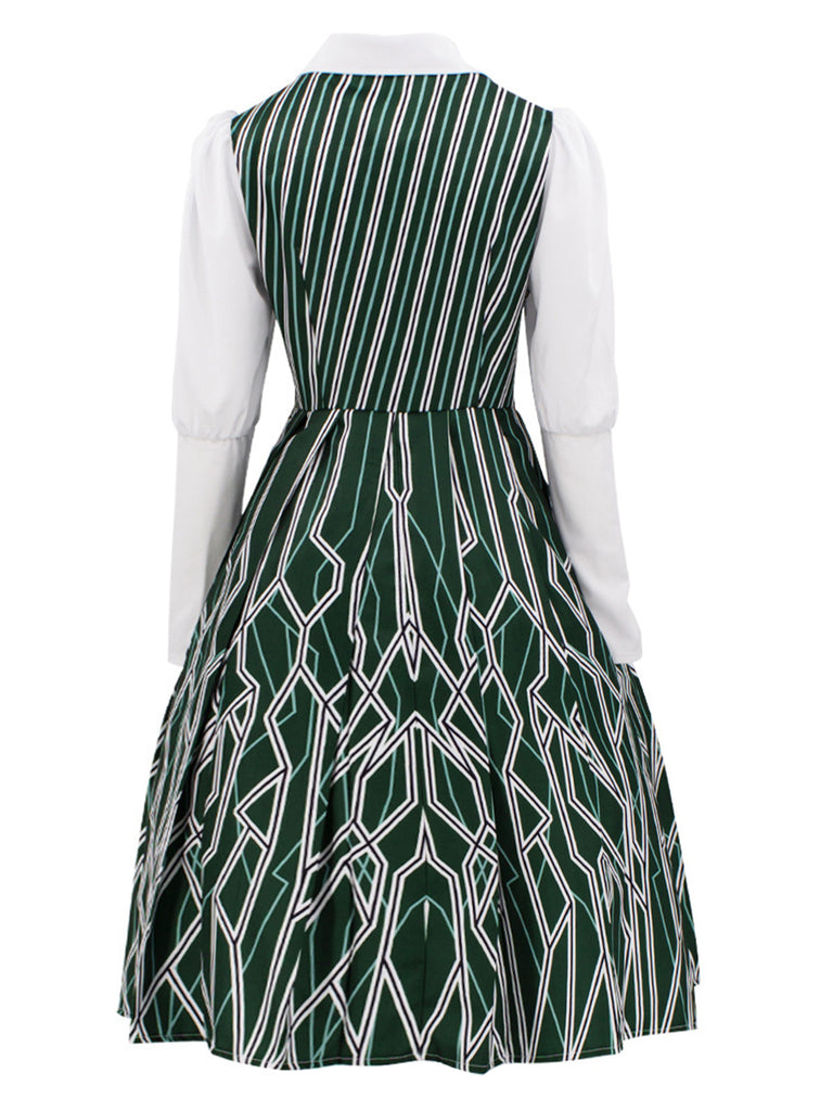 This Green 1960s Wicked Irregular Stripes Patchwork Dress wraps her in 1960s elegance, one twirl at a time