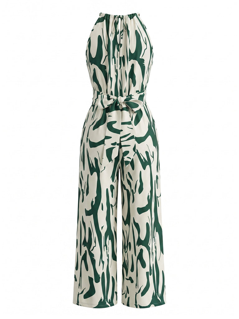 Green 1950s Floral Halter Vintage Jumpsuit 2